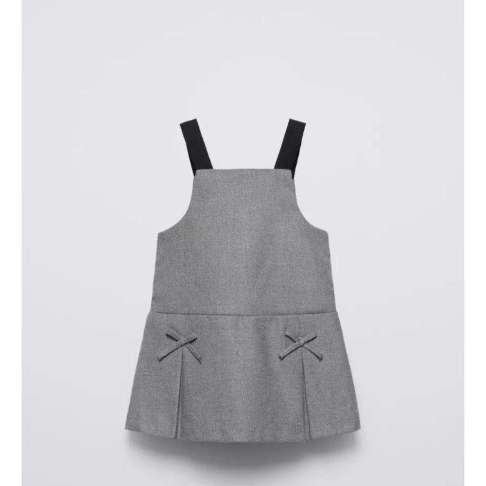 Zara Gray Pinafore Dress with Black Straps
